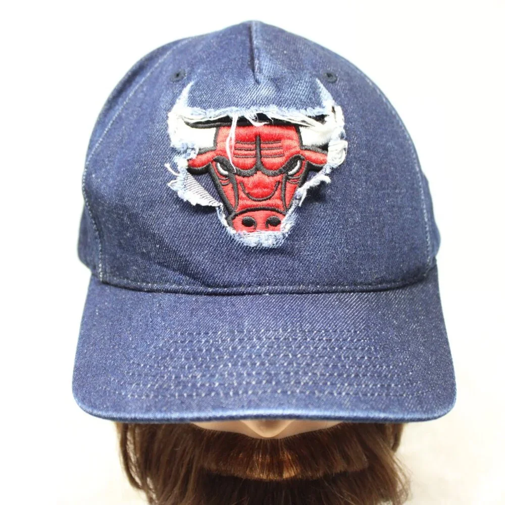 Chicago Bulls Hat Mens Adjustable Blue Levi's Denim Mitchell & Ness NBA Cap‎